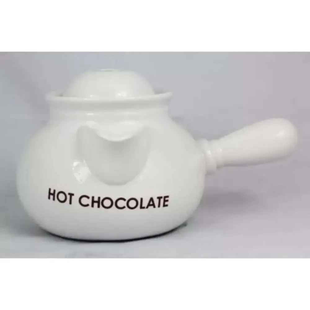 Laroma 4 Cup White Ceramic Hot Chocolate Maker Pot Handle with Hand Frother